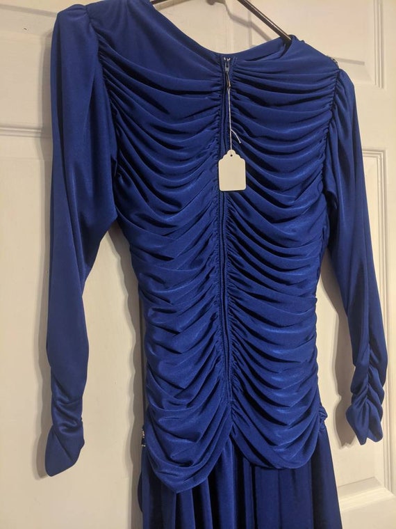 Blue Sequin Dress Beaded Vintage 80s XS Figure Sk… - image 8