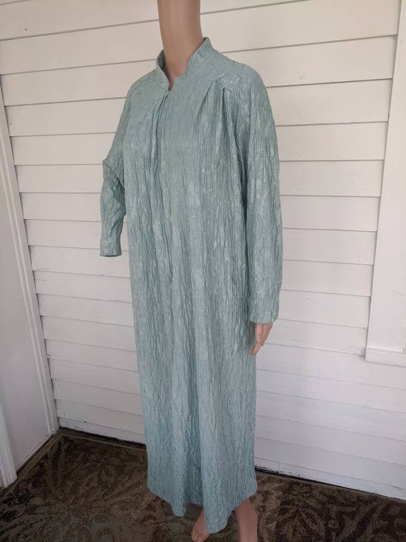 90s Seafoam Dress Green Blue Crinkle Zip Down Hou… - image 10