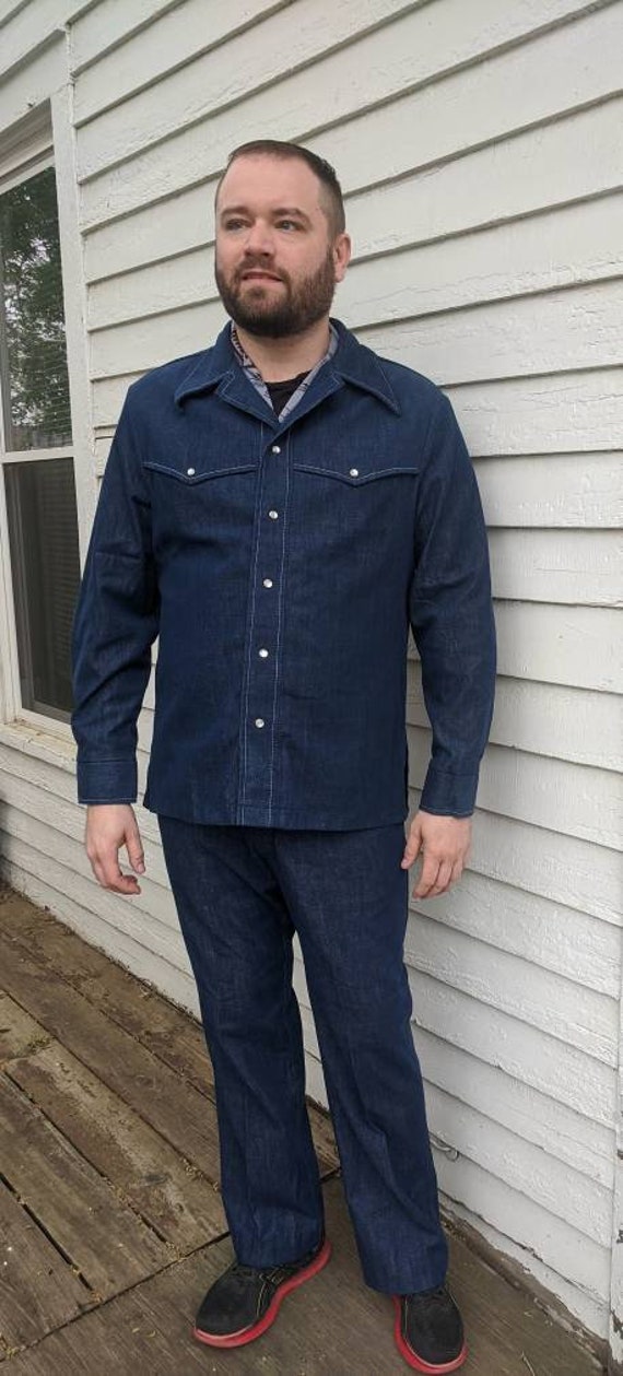 70s Denim Leisure Suit Western Blue Stockman Vinta