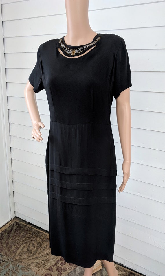 Vintage 40s Black Dress Beaded Neck Evening Short Sleeve M - Etsy