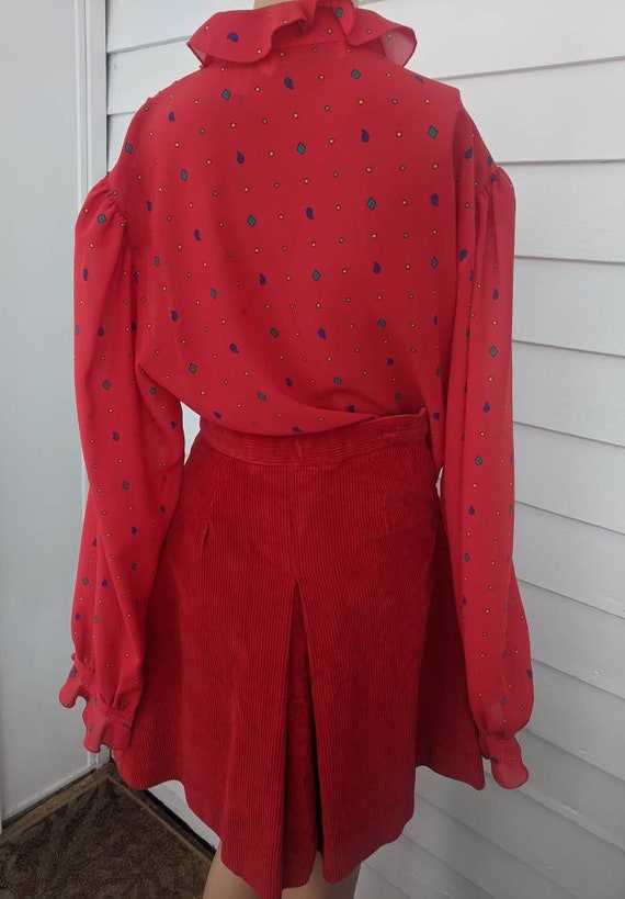 60s Red Corduroy Knee Skirt 22 Waist XXS Vintage - image 4