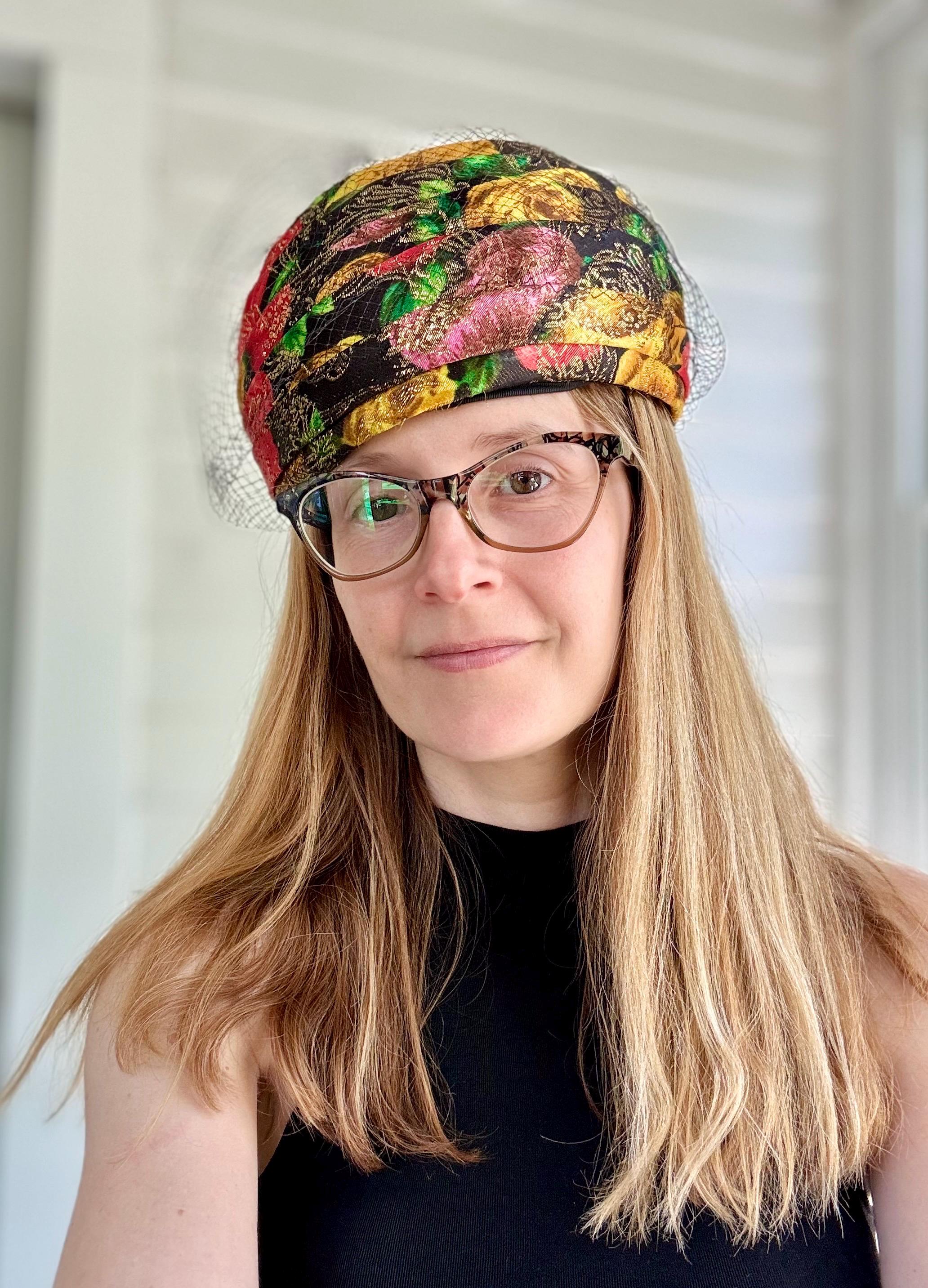 60s Metallic Hat Floral Gold Red Yellow Black Vintage - Etsy display picture 2