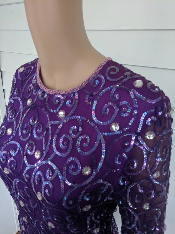 80s Purple Sequin Beaded Dress Cocktail Party For… - image 5