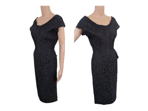 Vintage 60s Black Lace Dress Wallis Paris Cocktai… - image 1