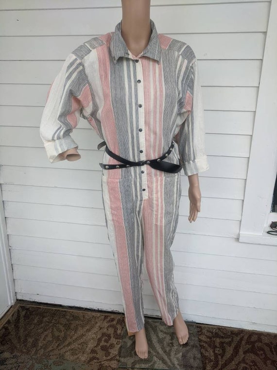 80s Striped Jumpsuit Cotton Avant Garde New Wave … - image 8