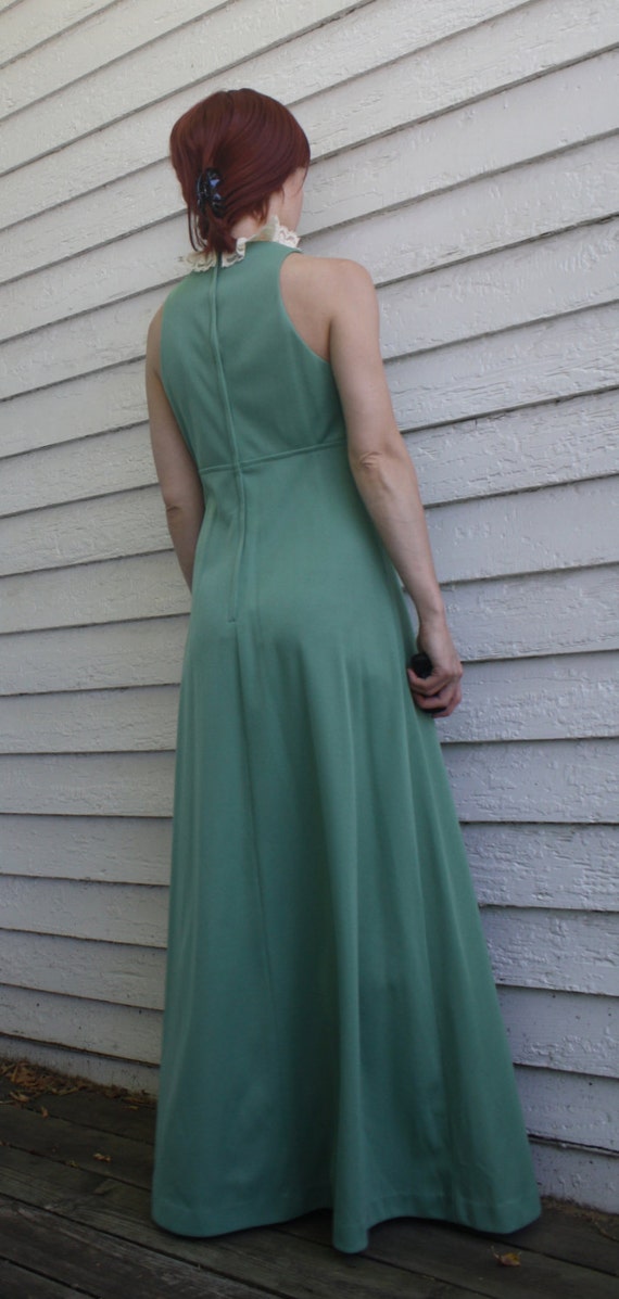 70s Lace Collar Green Dress Retro Victorian Maxi … - image 6