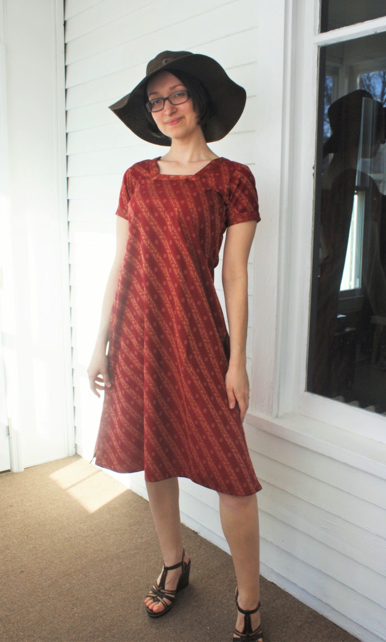 Vintage India Dress Red Print Kalanjali Casual Ethnic S