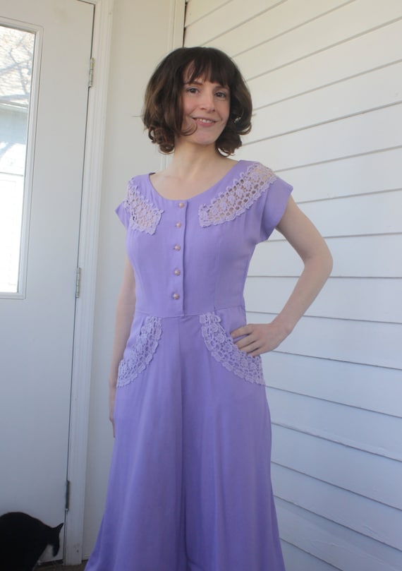 50s Purple Dress Vintage Jay Day Lace Linen XS