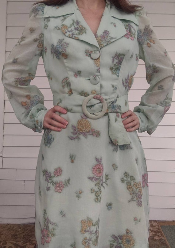 70s Floral Print Mini Dress Long Sleeve Vintage Y… - image 5