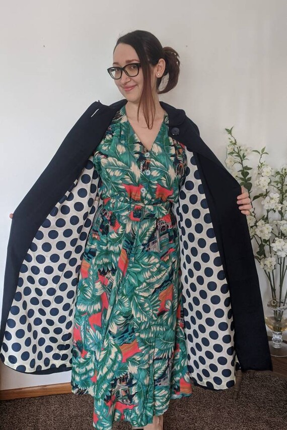 Dark Blue Polka Dot Lined Jacket Lightweight Coat… - image 3