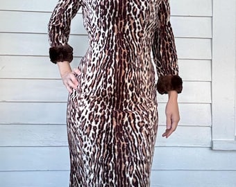 Vestido con estampado de leopardo de los años 60, estilo vintage con pelo de animal, talla XS
