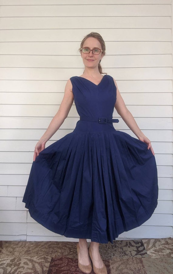 50s Blue Sleeveless Dress with Bolero Jonathan Lo… - image 3