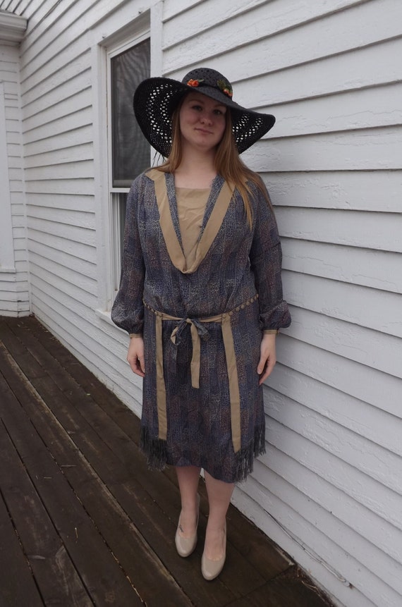 20s Fringe Dress Antique Art Deco 1920s XL Plus Vi