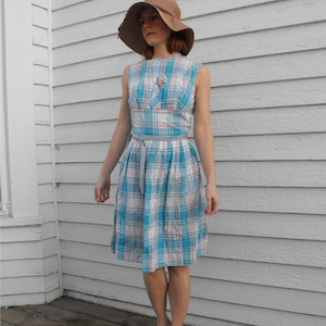 50s Plaid Dress Vintage Sleeveless Summer Day XS