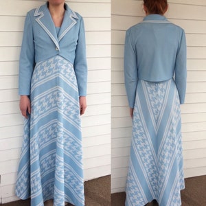 70s Mod Maxi Dress Blue Chevron Long Alfred Werber Vintage M L image 1