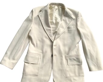 70s Mens White Jacket 40 Suit Coat Sportcoat Polyester