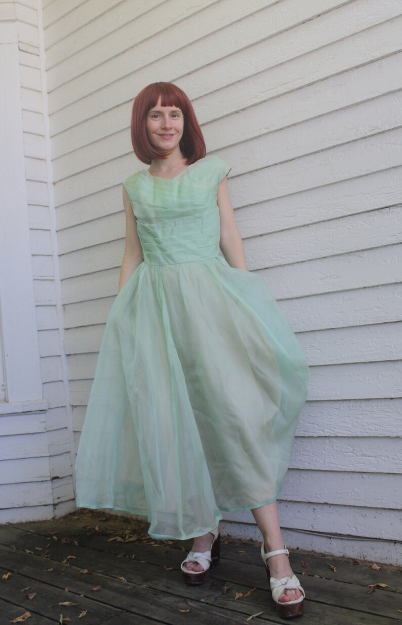 50s Green Prom Dress Gown Party Formal Vintage 34 Bust S Etsy