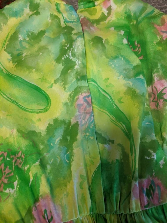 60s Green Floral Dress Sleeveless Mod Print XS Pe… - image 9
