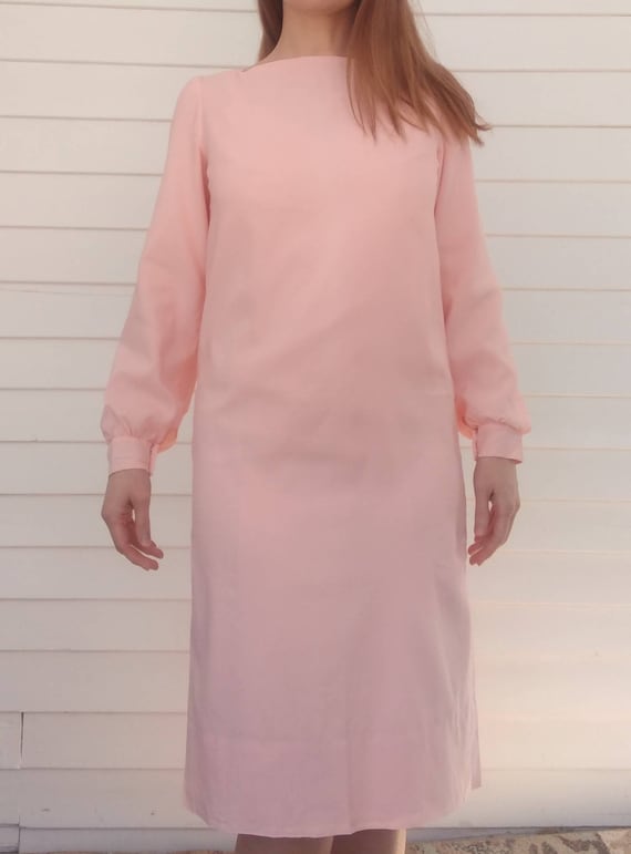 Vintage 60s Pink Mod Dress Long Sleeve Shift S Xs