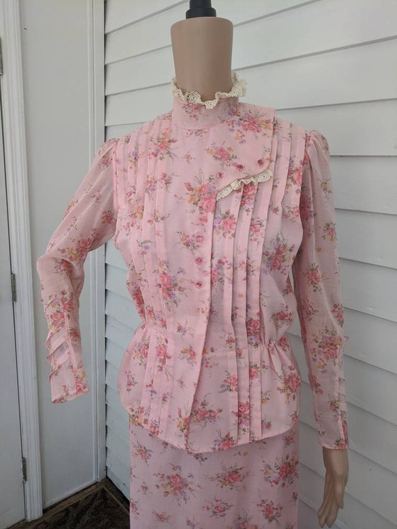 Pink Victorian Style Dress Prairie Western Soft F… - image 7