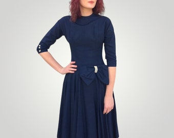 Vintage 50s Dark Blue Party Dress Maggi Stover 32 Bust XS