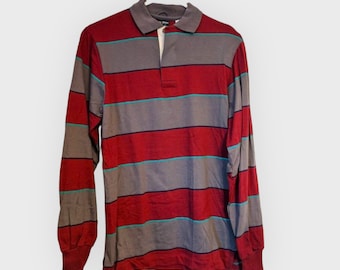 80s Striped Cotton Shirt Casual Vintage S Gray Red Cotton