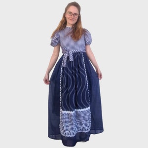 70s Gingham Maxi Dress Blue Western Vintage Tiny Town Girls Teens or Petite XS