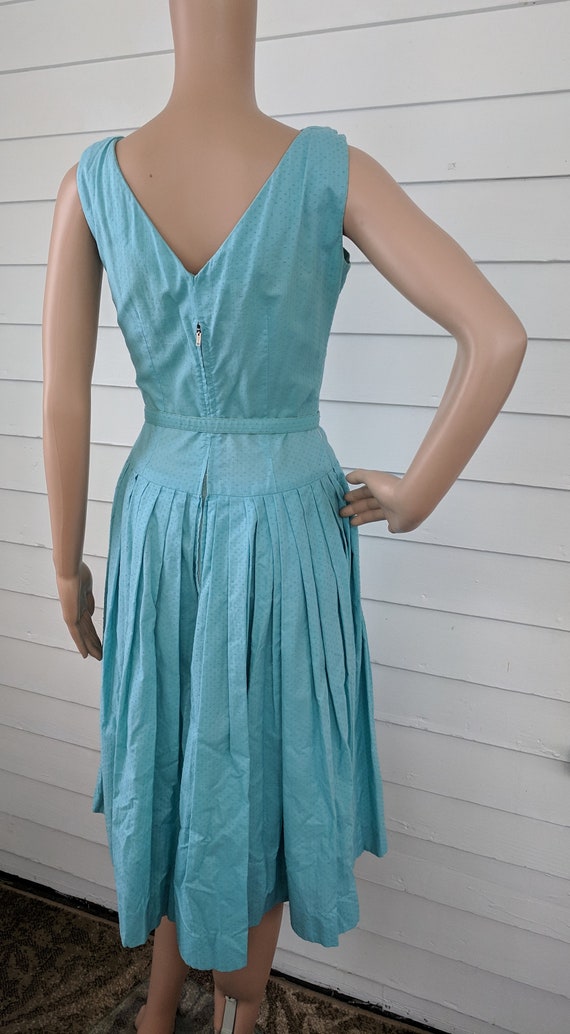 50s Aqua Sleeveless Dress with Bolero Blue Vintag… - image 3