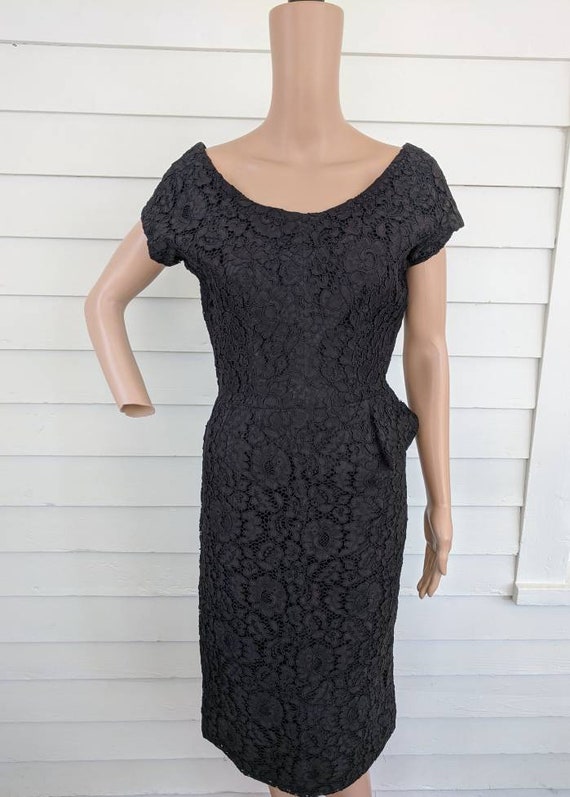 Vintage 60s Black Lace Dress Wallis Paris Cocktai… - image 2