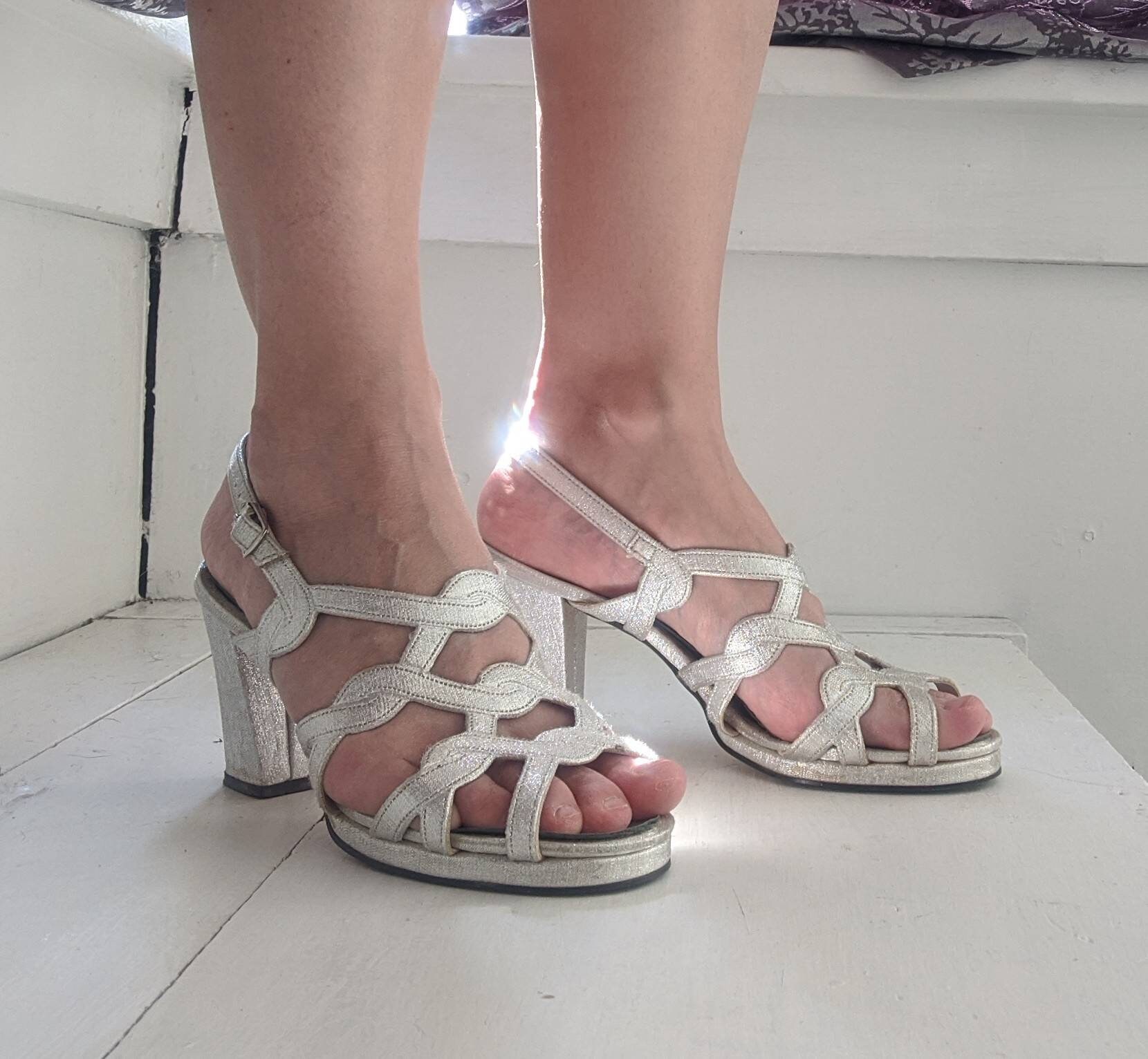 silver metallic platform heels