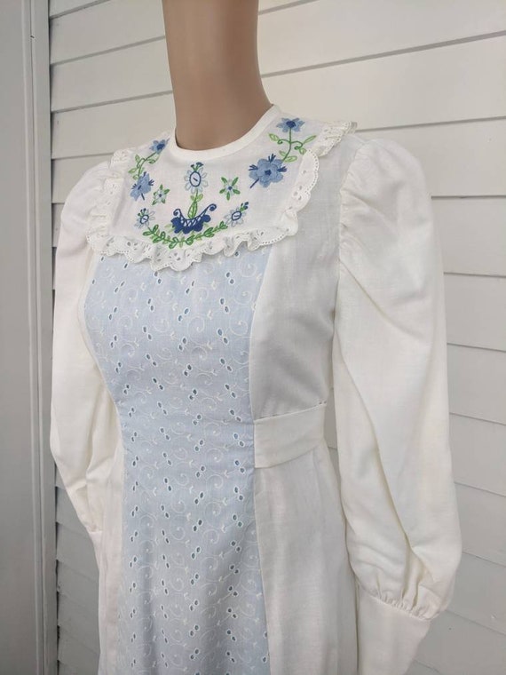 70s Gunne Sax Style Dress Prairie Wedding Embroide