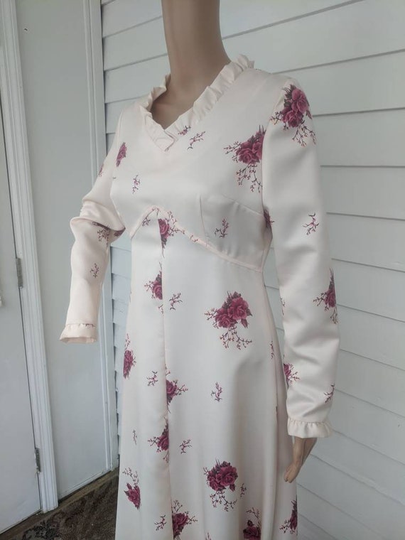 70s Floral Print Dress Long Sleeve Gown Long Pink… - image 2