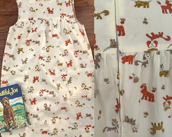 Vintage 60s Girls Novelty Dog Print Dress
