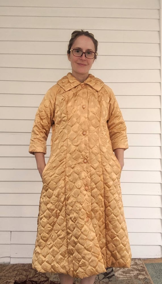 Quilted Gold Robe Bedjacket Dressing Gown 60s Vint