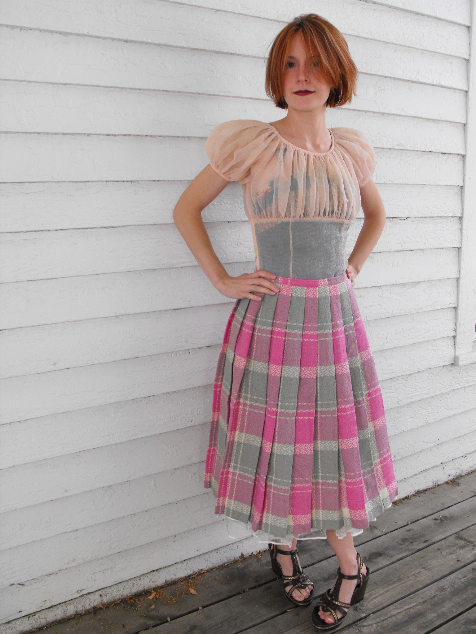 USA 1950's Sheer Blouse 50s オールドプラスチック 1950s Sheer Button Up Blouse-medium — La Poubelle Vintage