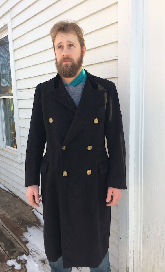 Vintage 30s Coat Mens Double Breasted Winter Black