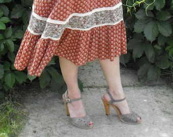 70s Suede Heels Open Toe Shoes Blue Gray Vintage Danielle 7