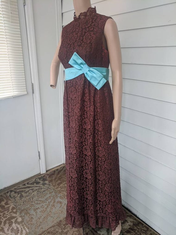 60s Brown Lace Gown Vintage Party Dress Cocktail … - image 3