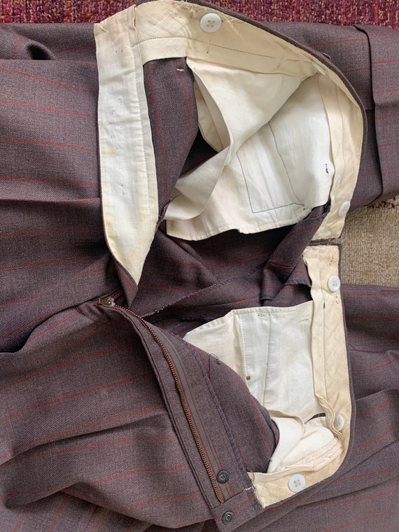 40s Mens Suit Brown Double Breasted Pinstripe Pea… - image 6