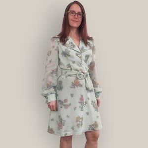 70s Floral Print Mini Dress Long Sleeve Vintage Young Innocent Arpeja S