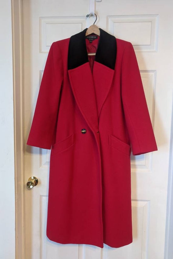80s Red Winter Coat Wool Donnybrook Velvet Trim Re