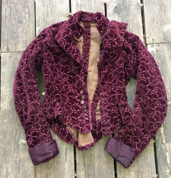 Victorian Jacket Purple Velvet Brocade 1800s Antiq