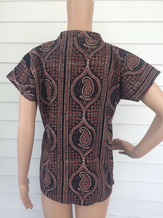 Vintage India Top Beaded Print Blouse Casual S M - image 2
