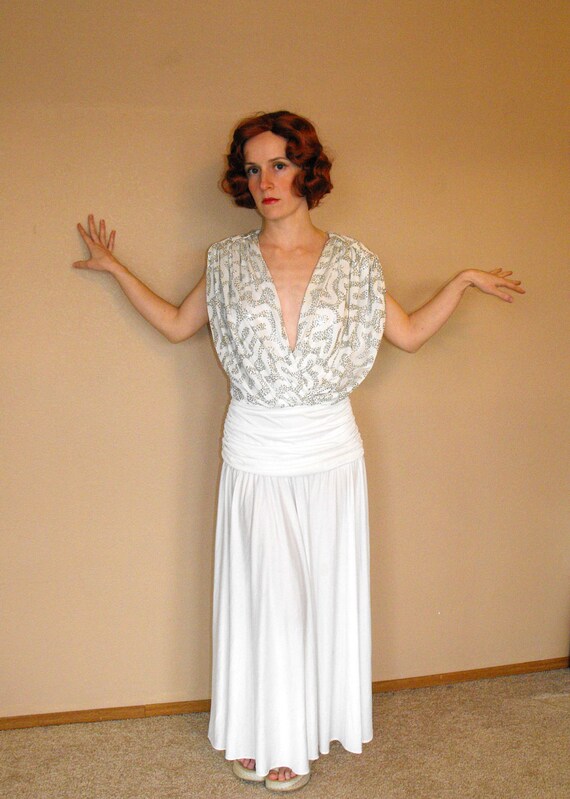 80s White Sequin Dress Old Hollywood Gown Wedding… - image 5