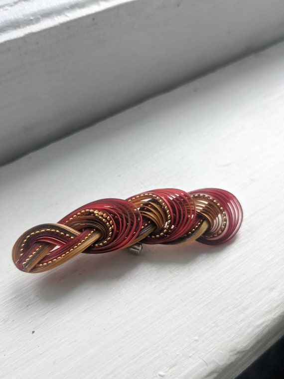 Vintage Woven Natural Reed Straw Pin Red Autumn - image 2