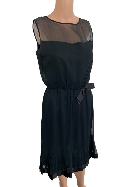 60s Cocktail Dress Black Crepe Sleeveless Vintage… - image 2