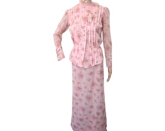 Pink Victorian Style Dress Prairie Western Soft Floral Skirt and Blouse XS