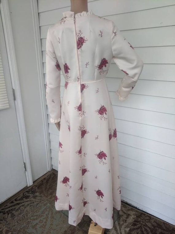 70s Floral Print Dress Long Sleeve Gown Long Pink… - image 4