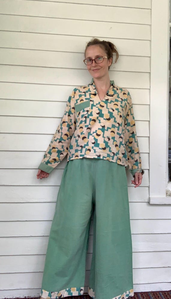 Beach Pajamas Antique 30s Pants Art Deco Top Vint… - image 4