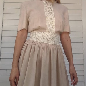 50s Beige Linen Dress Jonathan Logan Vintage XS 24 Waist